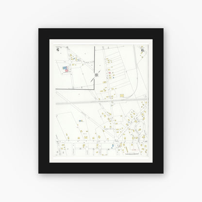 Old map wall art mockup — black gallery frame with white mat — Sanborn Fire Insurance Map from Northfield, Atlantic County, New Jersey (1933), Sheet #0006