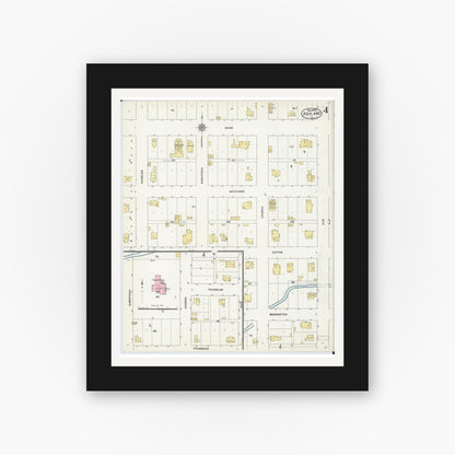 Old map wall art mockup — black gallery frame with white mat — Sanborn Fire Insurance Map from Ashland, Cass County, Illinois (1909), Sheet #0004