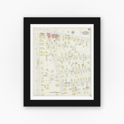 Old map wall art mockup — black gallery frame with white mat — Sanborn Fire Insurance Map from Natick, Middlesex County, Massachusetts (1894), Sheet #0008