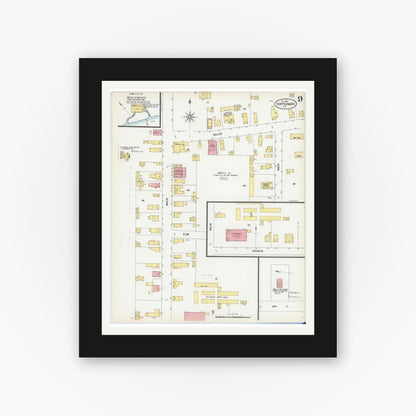 Old map wall art mockup — black gallery frame with white mat — Sanborn Fire Insurance Map from Fort Edward, Washington County, New York (1900), Sheet #0009