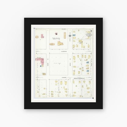 Old map wall art mockup — black gallery frame with white mat — Sanborn Fire Insurance Map from Alma, Gratiot County, Michigan (1910), Sheet #0002