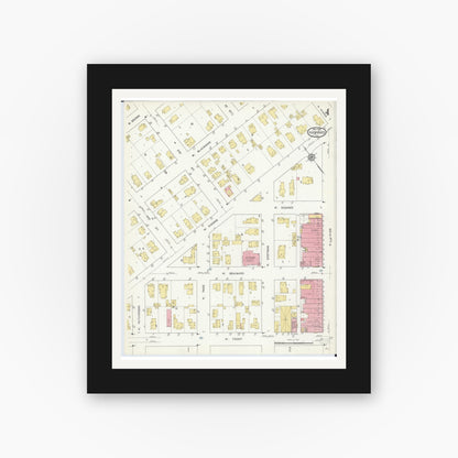 Old map wall art mockup — black gallery frame with white mat — Sanborn Fire Insurance Map from Harvard, McHenry County, Illinois (1912), Sheet #0004