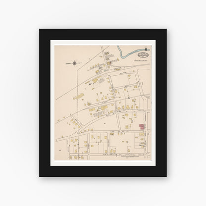 Old map wall art mockup — black gallery frame with white mat — Sanborn Fire Insurance Map from Albemarle, Stanley County, North Carolina (1922), Sheet #0006