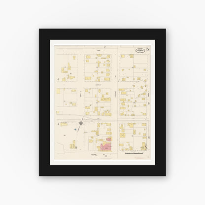 Old map wall art mockup — black gallery frame with white mat — Sanborn Fire Insurance Map from Livermore, Alameda County, California (1917), Sheet #0005