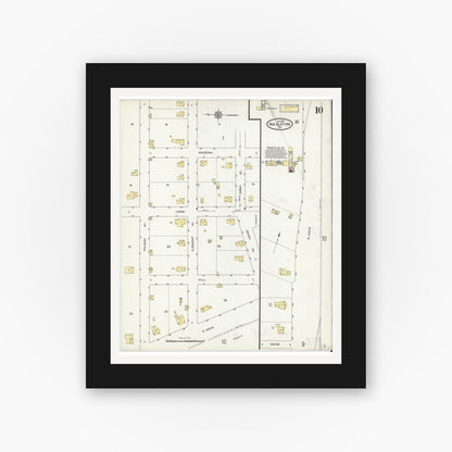 Old map wall art mockup — black gallery frame with white mat — Sanborn Fire Insurance Map from Van Alstyne, Grayson County, Texas (1914), Sheet #0010