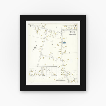 Old map wall art mockup — black gallery frame with white mat — Sanborn Fire Insurance Map from Falmouth, Barnstable County, Massachusetts (1923), Sheet #0006