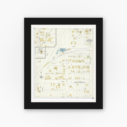 Old map wall art mockup — black gallery frame with white mat — Sanborn Fire Insurance Map from Bessemer, Gogebic County, Michigan (1908), Sheet #0005