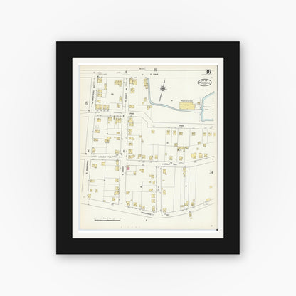 Old map wall art mockup — black gallery frame with white mat — Sanborn Fire Insurance Map from Peekskill, Westchester County, New York (1911), Sheet #0016