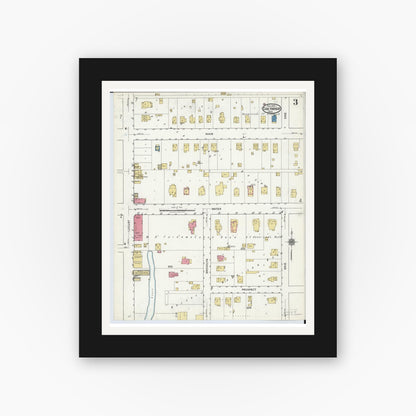 Old map wall art mockup — black gallery frame with white mat — Sanborn Fire Insurance Map from Oak Harbor, Ottawa County, Ohio (1920), Sheet #0003