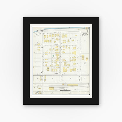 Old map wall art mockup — black gallery frame with white mat — Sanborn Fire Insurance Map from Miami, Dade County, Florida (1906), Sheet #0006