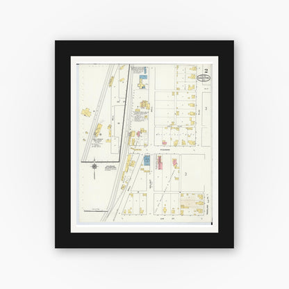 Old map wall art mockup — black gallery frame with white mat — Sanborn Fire Insurance Map from Kingston, Ross County, Ohio (1915), Sheet #0002