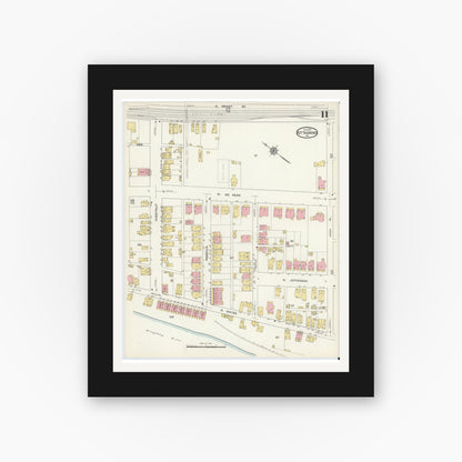 Old map wall art mockup — black gallery frame with white mat — Sanborn Fire Insurance Map from Kittanning, Armstrong County, Pennsylvania (1913), Sheet #0011