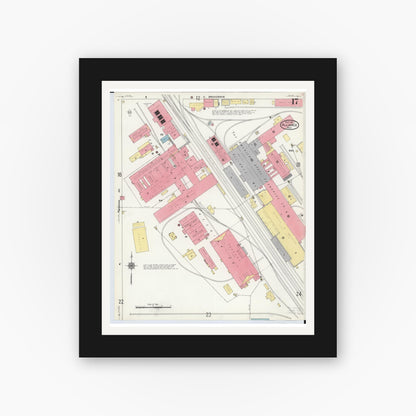 Old map wall art mockup — black gallery frame with white mat — Sanborn Fire Insurance Map from Alliance, Stark County, Ohio (1911), Sheet #0017