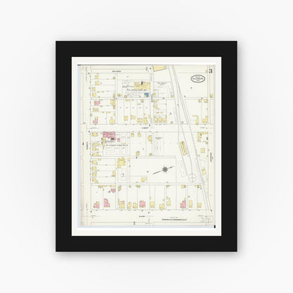 Old map wall art mockup — black gallery frame with white mat — Sanborn Fire Insurance Map from Hillsboro, Highland County, Ohio (1911), Sheet #0003