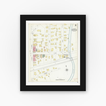 Old map wall art mockup — black gallery frame with white mat — Sanborn Fire Insurance Map from Canaseraga, Allegany County, New York (1908), Sheet #0002