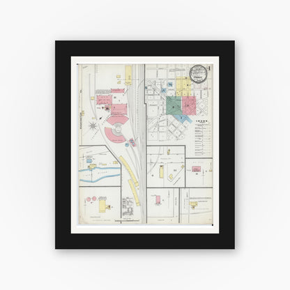 Old map wall art mockup — black gallery frame with white mat — Sanborn Fire Insurance Map from Amboy, Lee County, Illinois (1892) - Complete Map Set