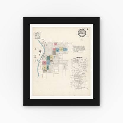 Old map wall art mockup — black gallery frame with white mat — Sanborn Fire Insurance Map from National City, San Diego County, California (1911), Sheet #0001