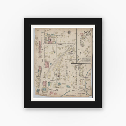 Old map wall art mockup — black gallery frame with white mat — Sanborn Fire Insurance Map from Marlborough, Middlesex  County, Massachusetts (1881), Sheet #0002