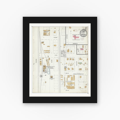 Old map wall art mockup — black gallery frame with white mat — Sanborn Fire Insurance Map from Centralia, Boone County, Missouri (1899) - Complete Map Set