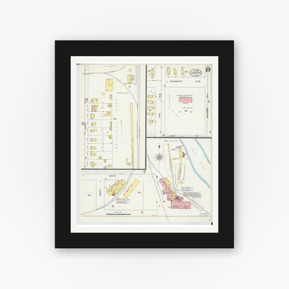 Old map wall art mockup — black gallery frame with white mat — Sanborn Fire Insurance Map from Lansing, Ingham County, Michigan (1898), Sheet #0013