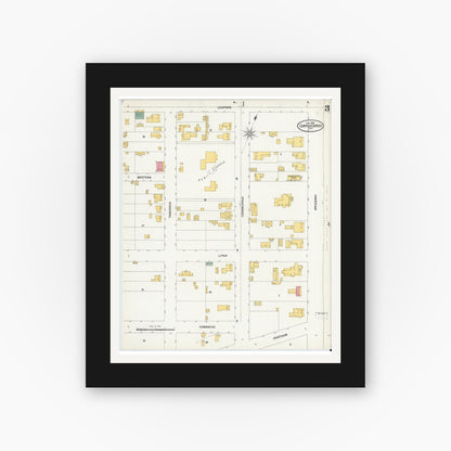 Old map wall art mockup — black gallery frame with white mat — Sanborn Fire Insurance Map from Corpus Christi, Nueces County, Texas (1900), Sheet #0003