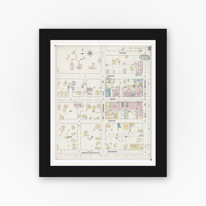 Old map wall art mockup — black gallery frame with white mat — Sanborn Fire Insurance Map from Fulton, Callaway County, Missouri (1890), Sheet #0002