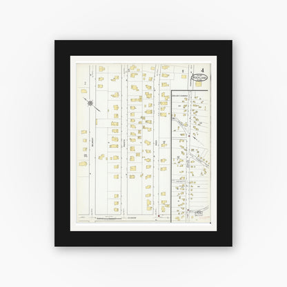 Old map wall art mockup — black gallery frame with white mat — Sanborn Fire Insurance Map from Rockland, Plymouth County, Massachusetts (1917), Sheet #0004