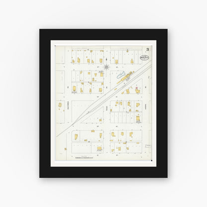 Old map wall art mockup — black gallery frame with white mat — Sanborn Fire Insurance Map from Montrose, Henry County, Missouri (1900), Sheet #0003
