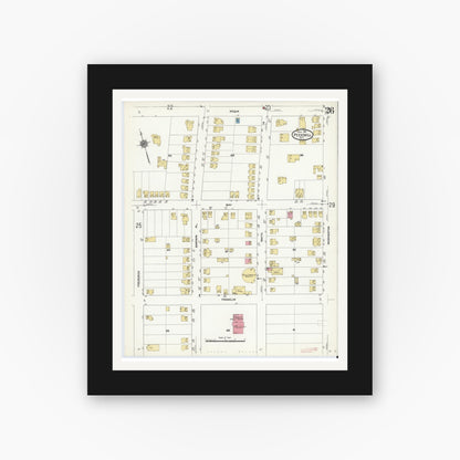 Old map wall art mockup — black gallery frame with white mat — Sanborn Fire Insurance Map from Peekskill, Westchester County, New York (1911), Sheet #0026