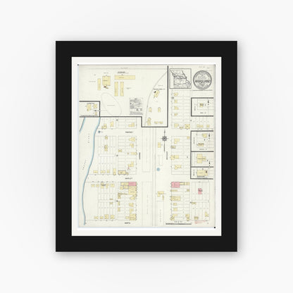 Old map wall art mockup — black gallery frame with white mat — Sanborn Fire Insurance Map from Marquand, Madison County, Missouri (1912), Sheet #0001