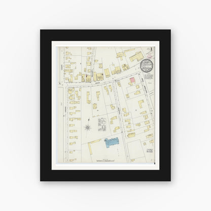 Old map wall art mockup — black gallery frame with white mat — Sanborn Fire Insurance Map from Hopkinton, Middlesex County, Massachusetts (1894) - Complete Map Set