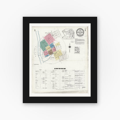 Old map wall art mockup — black gallery frame with white mat — Sanborn Fire Insurance Map from Eagle Pass, Maverick County, Texas (1924), Sheet #0001