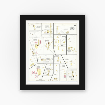 Old map wall art mockup — black gallery frame with white mat — Sanborn Fire Insurance Map from Boone, Boone County, Iowa (1900), Sheet #0016