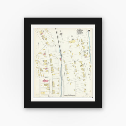Old map wall art mockup — black gallery frame with white mat — Sanborn Fire Insurance Map from Shamokin, Northumberland County, Pennsylvania (1913), Sheet #0030