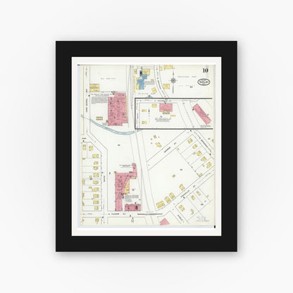 Old map wall art mockup — black gallery frame with white mat — Sanborn Fire Insurance Map from Shelby, Richland County, Ohio (1919), Sheet #0010