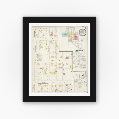 Old map wall art mockup — black gallery frame with white mat — Sanborn Fire Insurance Map from Clay City, Clay County, Indiana (1896) - Complete Map Set