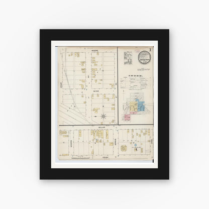 Old map wall art mockup — black gallery frame with white mat — Sanborn Fire Insurance Map from Bessemer, Gogebic County, Michigan (1888), Sheet #0001