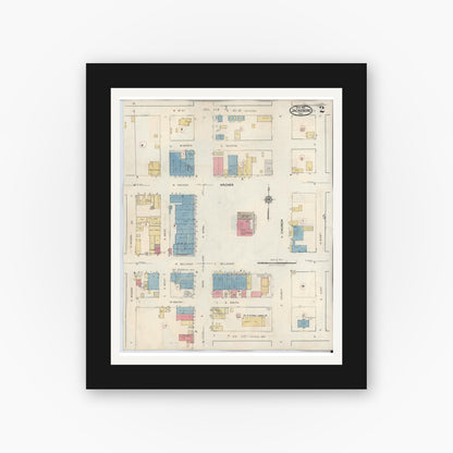 Old map wall art mockup — black gallery frame with white mat — Sanborn Fire Insurance Map from Jacksboro, Jack County, Texas (1942), Sheet #0002