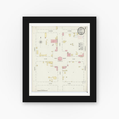 Old map wall art mockup — black gallery frame with white mat — Sanborn Fire Insurance Map from Graham, Alamance County, North Carolina (1898) - Complete Map Set