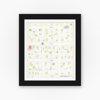 Old map wall art mockup — black gallery frame with white mat — Sanborn Fire Insurance Map from Sweetwater, Nolan County, Texas (1908), Sheet #0003