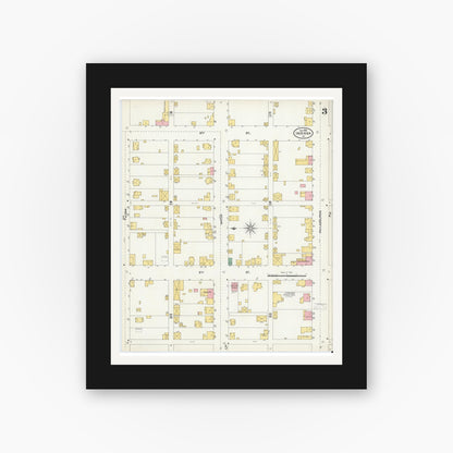 Old map wall art mockup — black gallery frame with white mat — Sanborn Fire Insurance Map from Indiana, Indiana County, Pennsylvania (1903), Sheet #0003