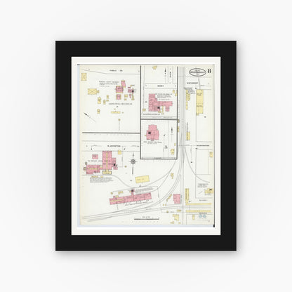 Old map wall art mockup — black gallery frame with white mat — Sanborn Fire Insurance Map from Upper Sandusky, Wyandot County, Ohio (1911), Sheet #0008
