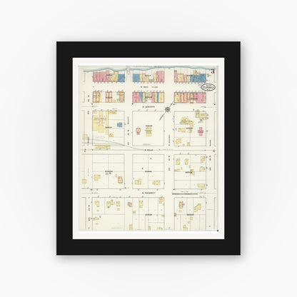 Old map wall art mockup — black gallery frame with white mat — Sanborn Fire Insurance Map from Durand, Pepin County, Wisconsin (1916), Sheet #0003