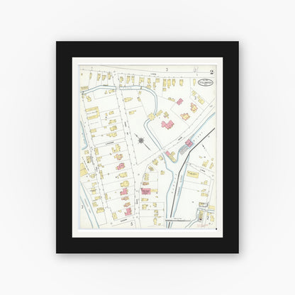 Old map wall art mockup — black gallery frame with white mat — Sanborn Fire Insurance Map from Stillwater, Saratoga County, New York (1910), Sheet #0002