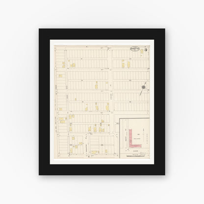 Old map wall art mockup — black gallery frame with white mat — Sanborn Fire Insurance Map from Manhattan Beach, Los Angeles County, California (1917), Sheet #0003