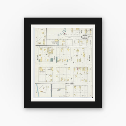 Old map wall art mockup — black gallery frame with white mat — Sanborn Fire Insurance Map from Carson City, Montcalm County, Michigan (1894), Sheet #0003