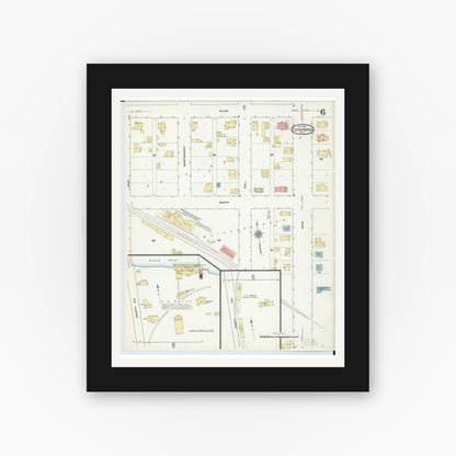 Old map wall art mockup — black gallery frame with white mat — Sanborn Fire Insurance Map from Eaton Rapids, Eaton County, Michigan (1911), Sheet #0006