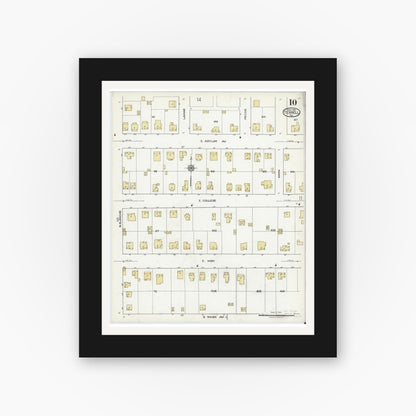 Old map wall art mockup — black gallery frame with white mat — Sanborn Fire Insurance Map from Terrell, Kaufman County, Texas (1921), Sheet #0010