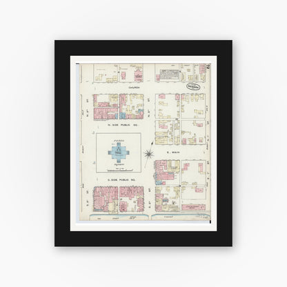 Old map wall art mockup — black gallery frame with white mat — Sanborn Fire Insurance Map from Newark, Licking County, Ohio (1884), Sheet #0002