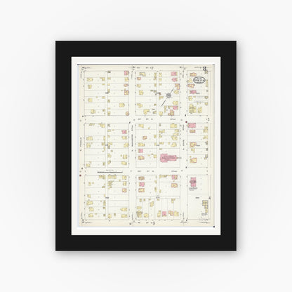 Old map wall art mockup — black gallery frame with white mat — Sanborn Fire Insurance Map from New Ulm, Brown County, Minnesota (1913), Sheet #0008